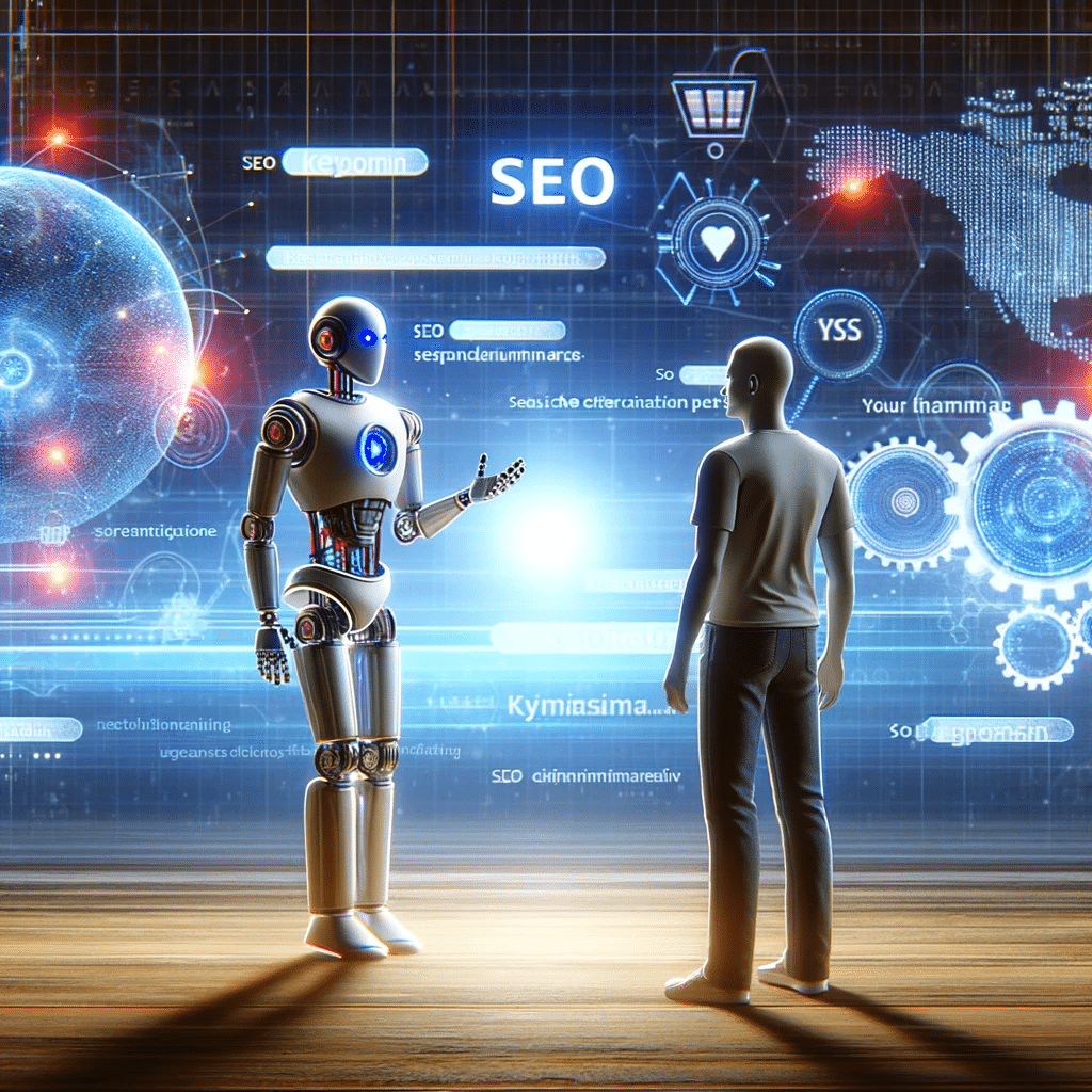 Chatbot interactuando con humano en paisaje digital. Sitio web página web marketing uso información chat  | Posiciona.Digital