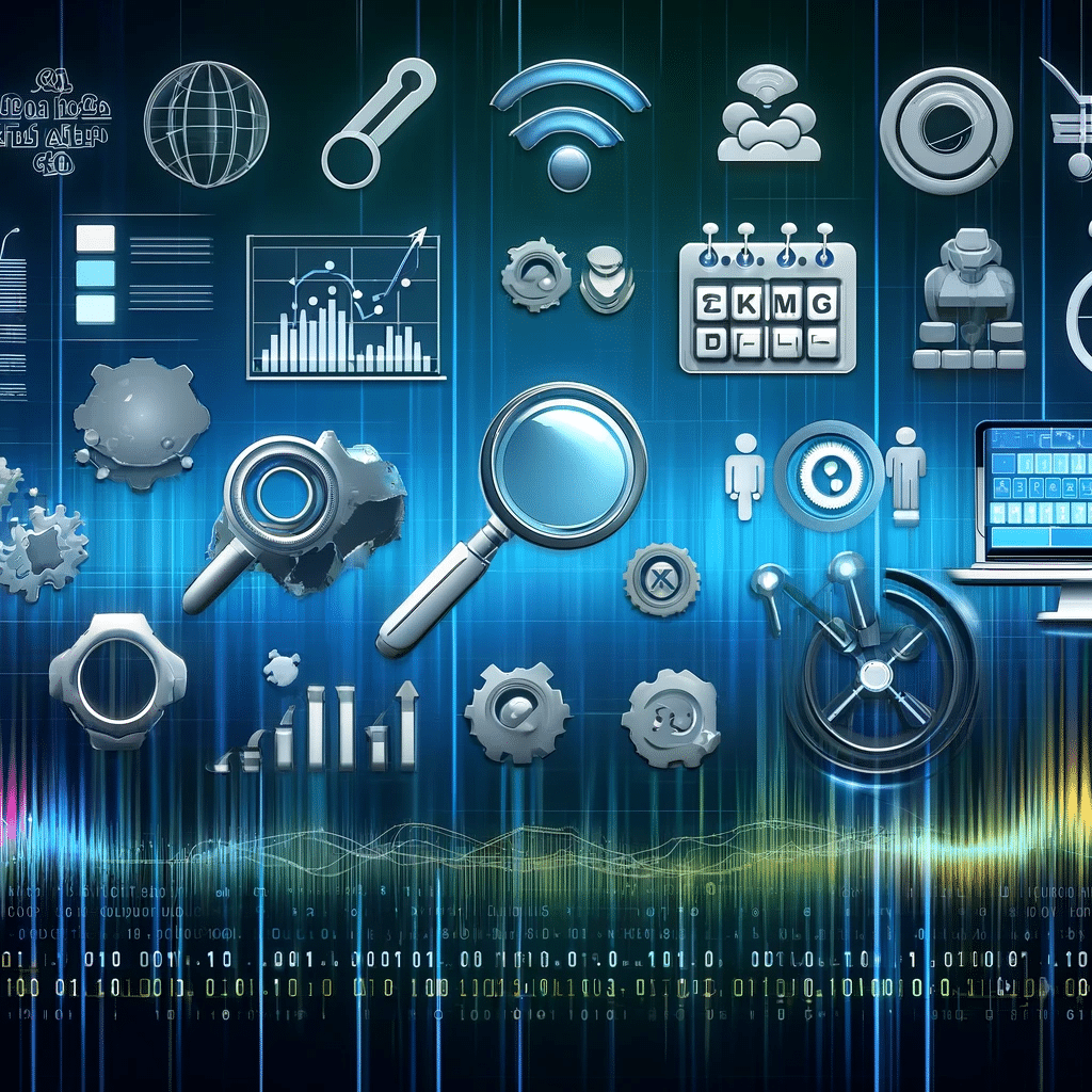 Iconos de herramientas SEO en pantalla digital. Estrategias avanzadas seo sitios web google técnicas de seo | Posiciona.Digital
