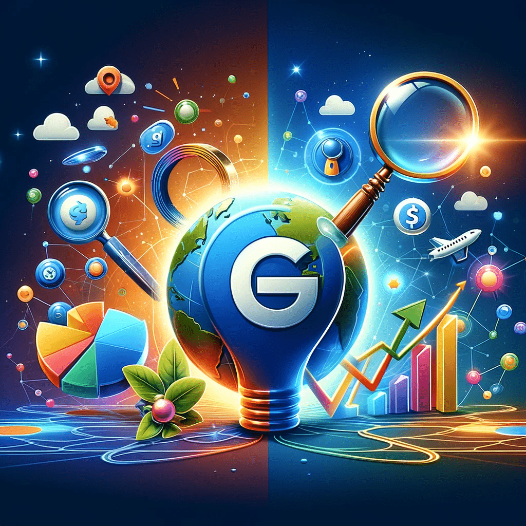 Ilustración sobre potenciar SEO con Google Adwords para éxito en línea y landing page. | Posiciona.digital